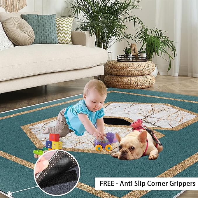 Jadeite Marble Area Rug Abstract Marble Texture Area Rugs for Living Room Light Luxury Stone Crack Carpet Gold Geometric Stripes Outdoor Carpet for Bedroom Living Room 8x10ft