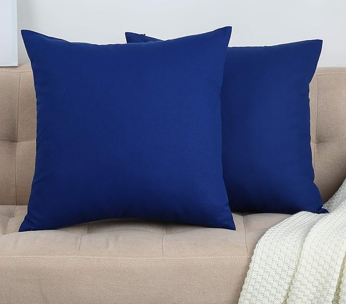 TangDepot Handmade Decorative Solid 100% Cotton Canvas Throw Pillow Covers/Pillow Shams, (20"x20", Royal Blue)