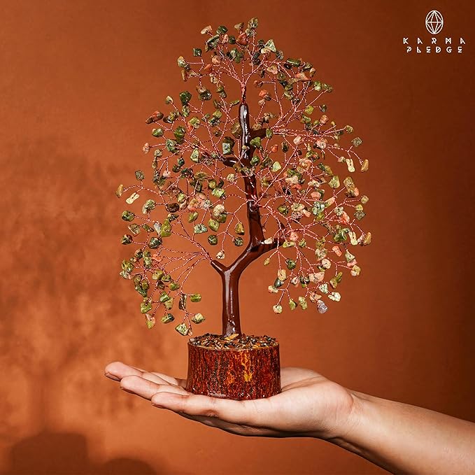 Crystal Tree of Life Unakite Healing Crystal Trees for Home & Office Decoration, Handmade Crystal Money Bonsai Trees for Positive Energy, Good Luck, Christmas Decor, Birthday Gifts for Women, Mom