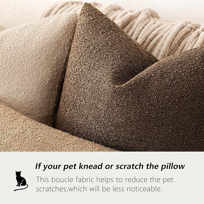 Foindtower Decorative Textured Boucle Throw Pillow Covers Accent Solid Pillow Cases Neutral Soft Cozy Couch Cushion Case for Chair Sofa Bedroom Living Room Home Decor 18x18 Inch,1PC,Chocolate