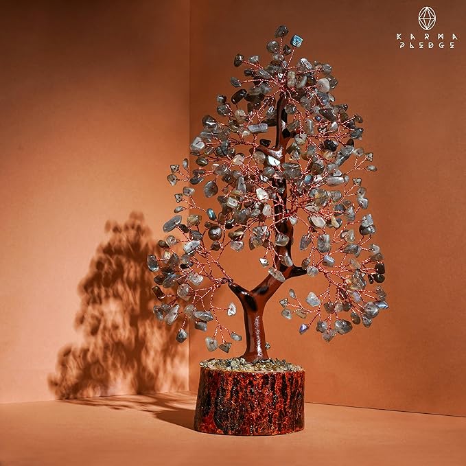 Crystal Tree of Life Labradorite Healing Crystal Trees for Home & Office Decoration, Handmade Bonsai Trees for Positive Energy, Money, Good Luck, Christmas Decor, Birthday Gifts for Women, Mom