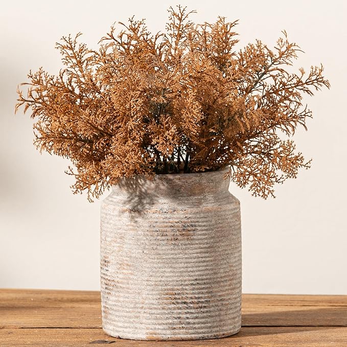 Ceramic Flower Vase 6.5 inch Farmhouse Rustic Vase for Home Decor Handcrafted Pottery Vase Small Terracotta Vases for Dining Table Decor Fireplace Living Room Bathroom Wedding Centerpiece(M-Terra)