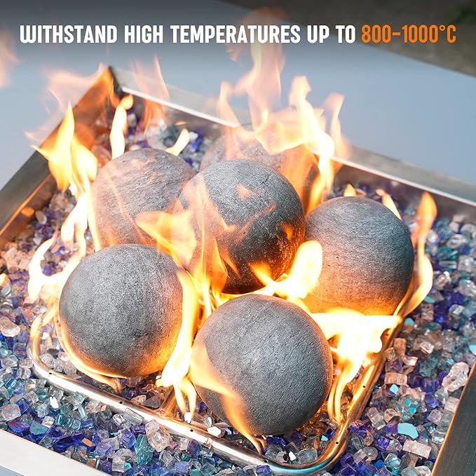 Stanbroil Ceramic Balls - 5” Round Fire Stones for Fire Pit Fire Bowl and Fireplace - Set of 6, Gray