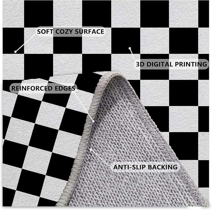 Black and White Checkered Rug for Living Room, 3x5 Area Rugs, Checkered Area Rug, Geometric Plaid Rugs, Washable Non Slip Retro Carpet Home Floor Decor