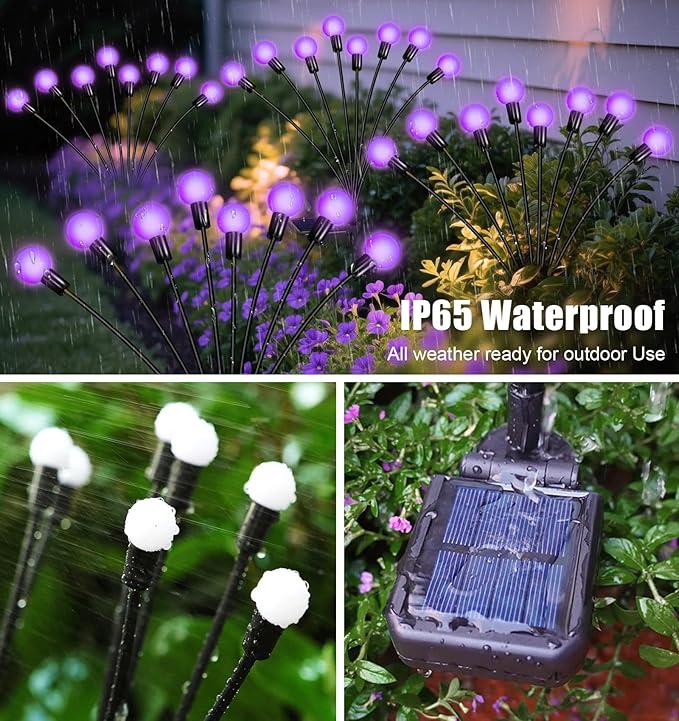 Solar Garden Lights 16 LEDs, Purple, 2 Pack 8 Heads, Outdoor Waterproof, Swaying Firefly Lights for Yard, Patio, Pathway, Lawn Decorations