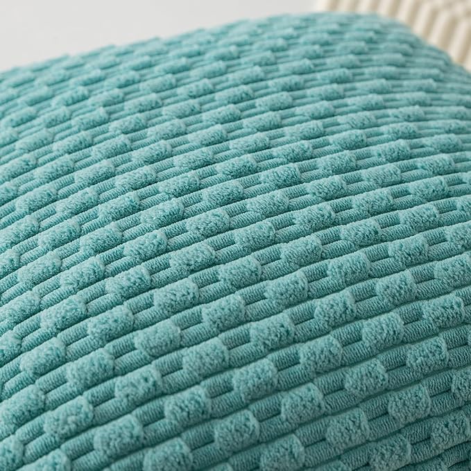 Kevin Textile Throw Pillow Covers Soft Corduroy Decorative Set of 2 Boho Striped Pillow Covers Pillowcases Farmhouse Home Decor for Couch Bed Sofa Living Room 26x26 Inch Aqua Green