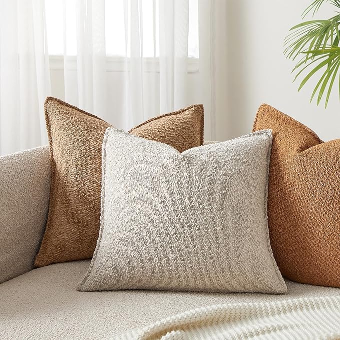 JUSPURBET 24x24 Pillow Covers Set of 2 Decorative Throw Pillow Covers Case for Couch Sofa Bed Soft Boucle Textured Cushion Covers with Hidden Zipper for Home Decor Living Room,Beige
