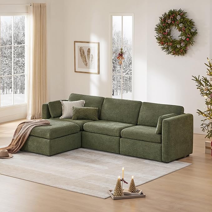 CHITA Oversized Modular Sectional Sofa, FSC Certified L Shaped Couch Reversible Chaise, Modular Sectional Couch for Living Room,112 inch Width, 4 Seat Modular Sofa with Storage Ottoman, Moss Green