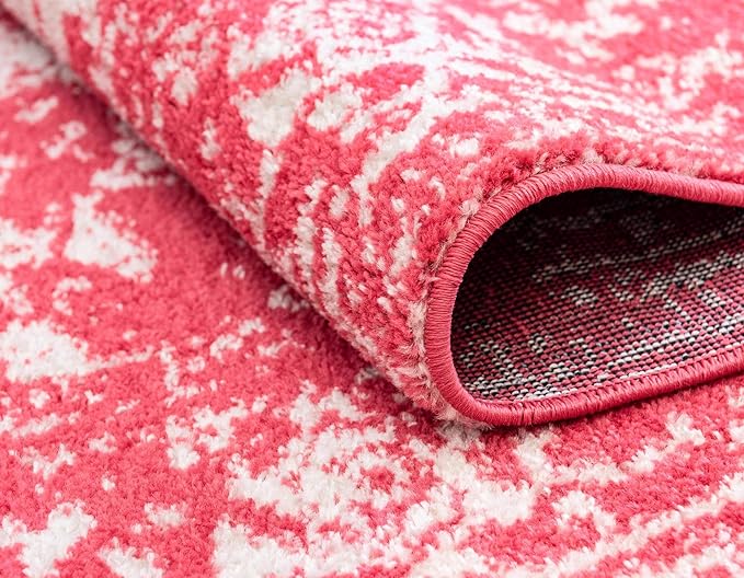 Rugs.com Arlington Collection Rug – 8 Ft Round Pink Medium-Pile Rug Perfect for Kitchens, Dining Rooms