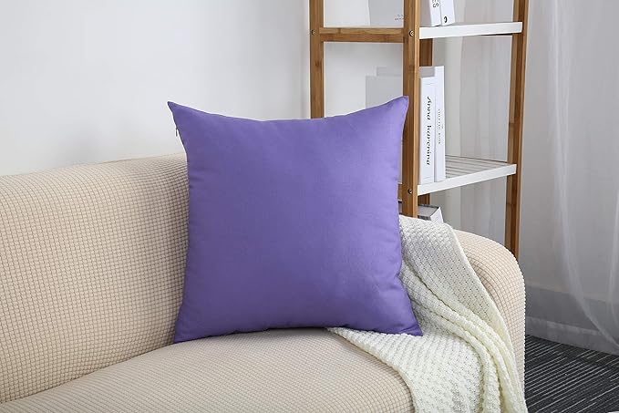 TangDepot Set of 2 Handmade Decorative Solid 100% Cotton Canvas Throw Pillow Covers/Cushion Covers, 45 Colors Available - (18"x18" 2 Pieces, Violet)