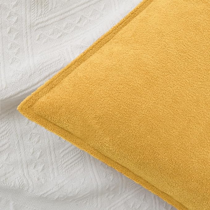 Kevin Textile Waterproof Decorative Pillow Covers Yellow 18x18 Inch Pack of 2 Soft Boucle Textured Throw Pillowcases Elegant Accent Pillows for Couch Sofa Chair Bed Home Decor Indoor Outdoor