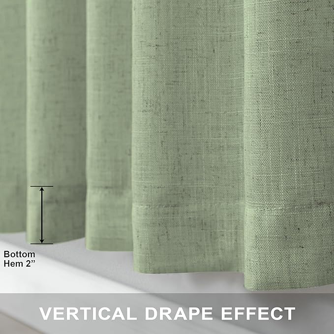 Christmas Sage Green Curtains 108 Inches Long for Living Room 2 Panels Set Back Tab Loop Pocket Linen Drapse Earth Soft Cotton Textured Light Green Sheer Curtains for Large Windows Vertical 9 FT Tall