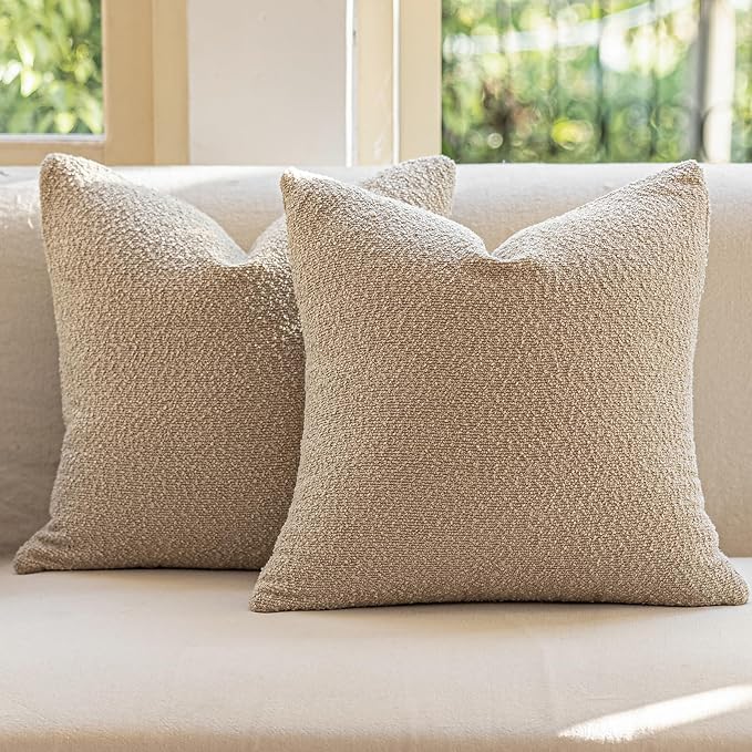 GEEORY Decorative Throw Pillow Covers 24x24 Inch Pack of 2,Textured Boucle Neutral Cushion Cases for Bed Couch Sofa, Accent Modern Farmhouse & Minimalist Home Decor (Oatmeal Beige) GE03-24