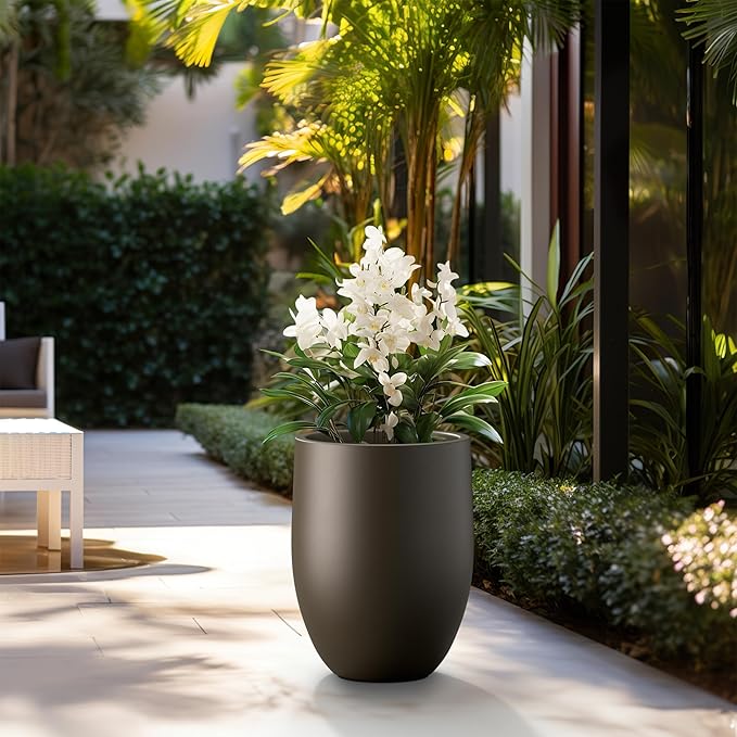 Kante Tall Concrete Planter, 21.7-Inch Height Dark Brown Large Indoor Outdoor Plant Pot with Drainage Hole for Patio Garden Home, Modern Decor for Flowers and Tree