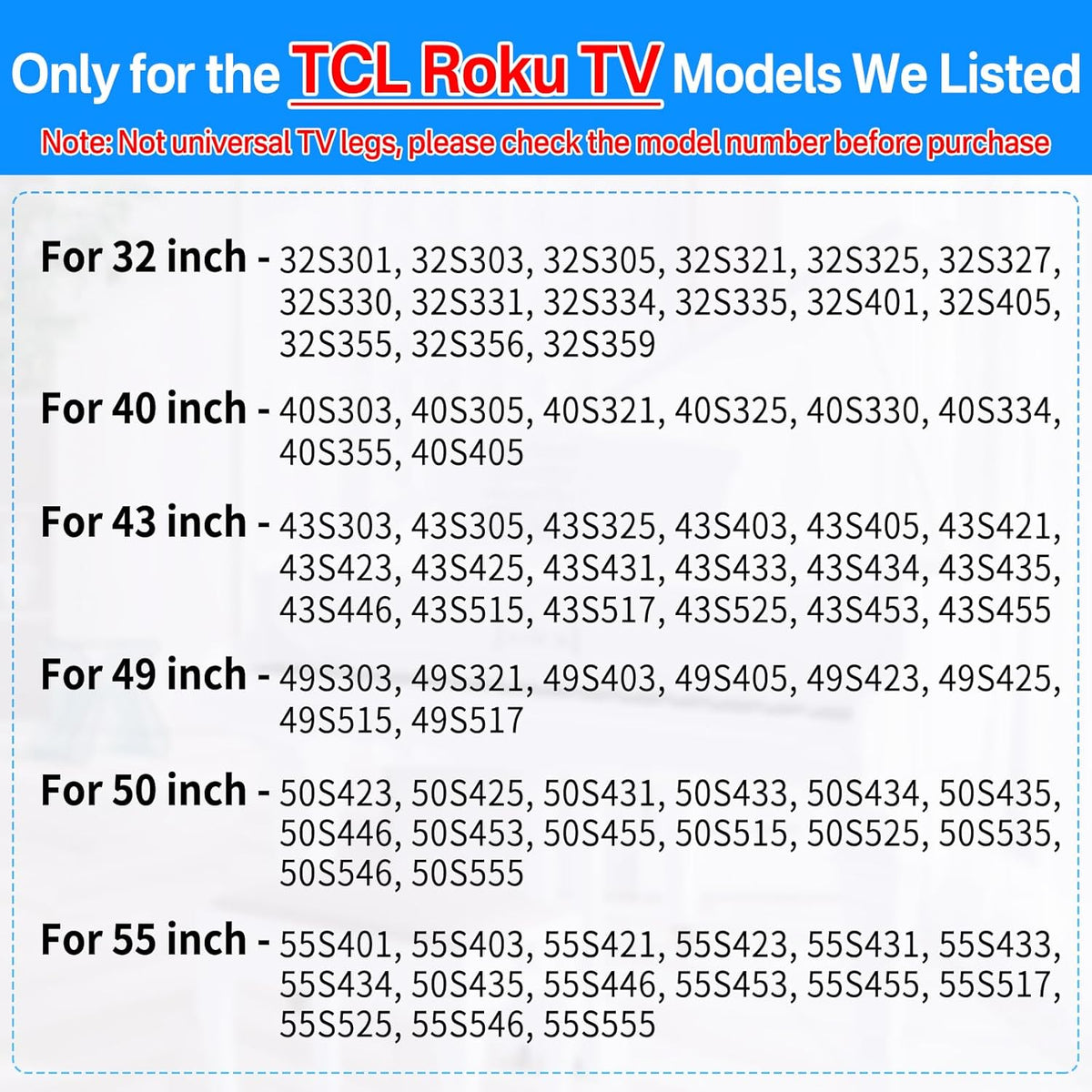 Chunxiao 32" 40" 43" 49" 50" 55" Upgraded TV Legs for TCL Roku TVs Hole - TV Base Stand for TCL Roku TV Stand Legs
