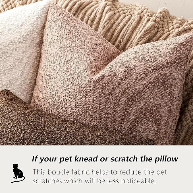 Foindtower Decorative Textured Boucle Throw Pillow Covers Accent Solid Pillow Cases Neutral Soft Cozy Couch Cushion Case for Chair Sofa Bedroom Living Room Home Decor 22x22 Inch,1PC,Light Pink