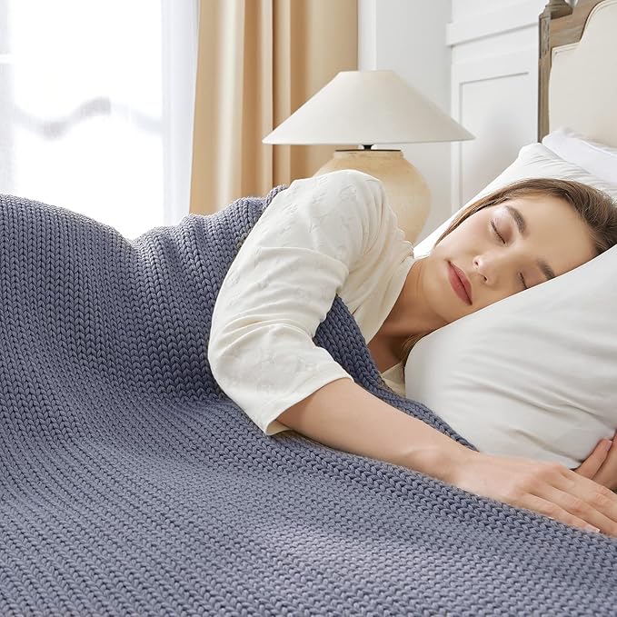 Guohaoi Knitted Weighted Blanket for Adults (Light Grey 48"x72" 12lbs) No Beads Cooling Throw Blanket for Hot Sleepers, Home Decor Breathable Chunky Knit Heavy Blanket Use on Full Size Bed