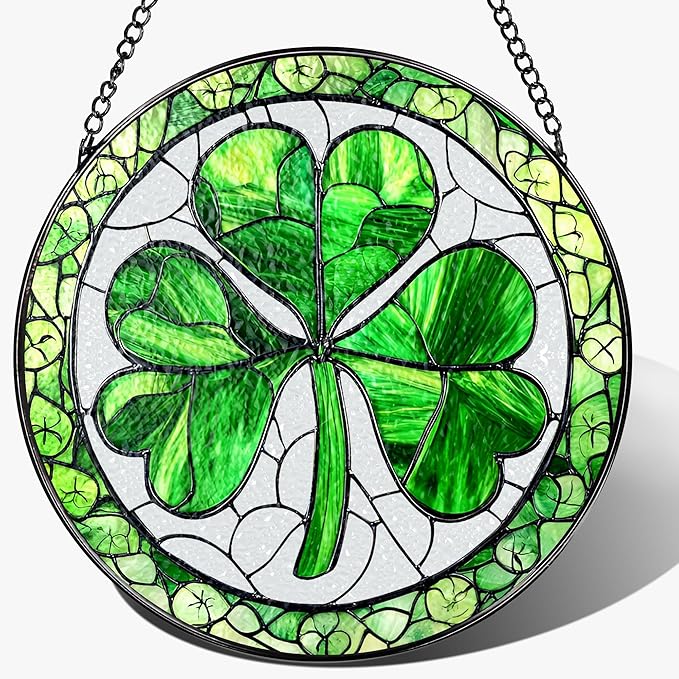 Stained Glass Window Hanging, 8 Inch Shamrock Stained Glass Suncatcher, Sun Catcher Decor, Window Hanging Decor, St. Patrick's Day Decoration, Shamrock Gifts, Irish Gift, Gifts for Women Men