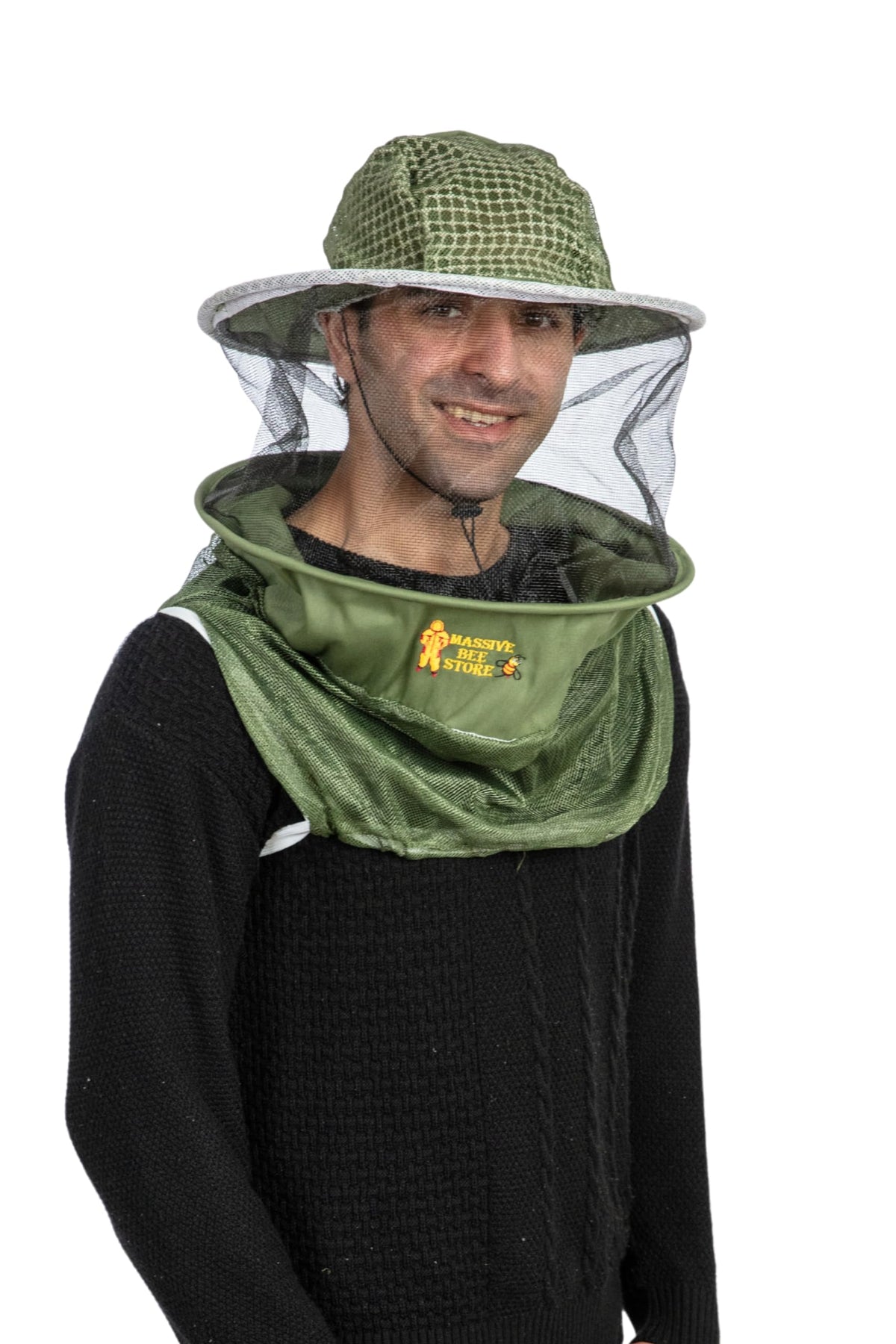 Massive Bee Store Three Layer Ventilated Beekeeping Veil in Round (3-Layer Hat, Olive Green)