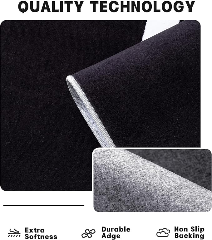 YIHOUSE Modern Washable Area Rug for Living Room Bedroom - Large Abstract Black and White Rug Non-Slip Ultra-Thin Home Decor (Dark Curve, 5'x7'ft)