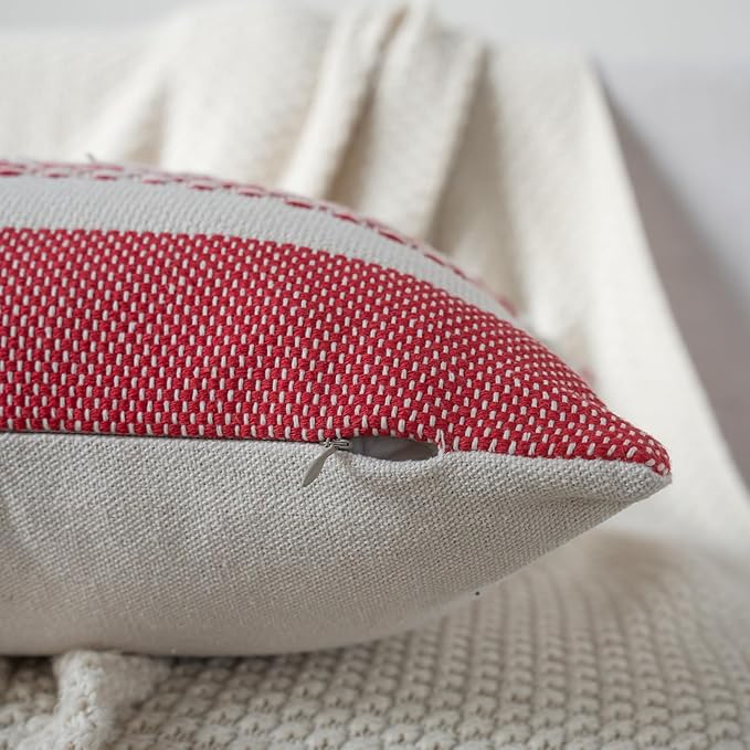 Valentines Pillow Covers 20x20 Inch Set of 2, Red Textured Boho Valentines Day Decoration Pillow Cases for Farmhouse Home Decor, Accent Cushion Cover for Sofa, Bed, Living Room, Bedroom