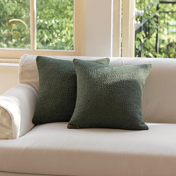 GEEORY Decorative Throw Pillow Covers 26x26 Inch Pack of 2,Textured Boucle Neutral Cushion Cases for Bed Couch Sofa, Accent Mordern Farmhouse & Minimalist Home Decor (Olive Green) GE05-26