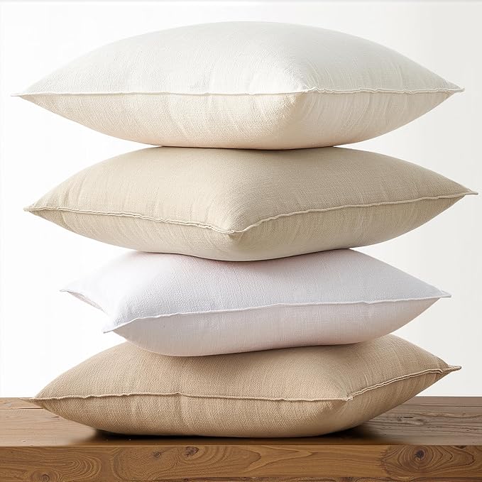 Decorative Linen Euro Sham Pillow Covers 18x18 Neutral Boho Couch Throw Pillows with Flange Design for Bed Pack of 4 Accent Modern Pillowcase for Sofa Livingroom Bed and Balcony Home Decor