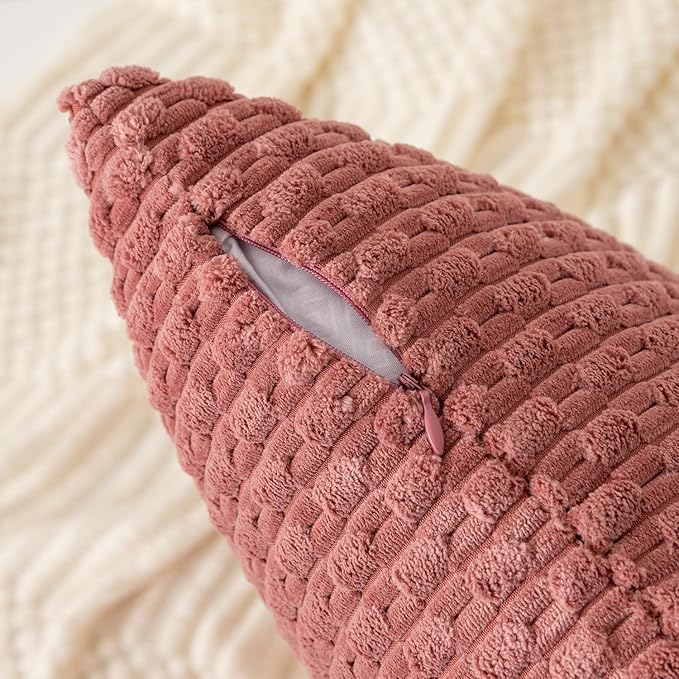 Kevin Textile Throw Pillow Covers Soft Corduroy Decorative Set of 2 Boho Striped Pillow Covers Valentines Day Pillowcases Farmhouse Home Decor for Couch Bed Sofa Living Room 20x20 Inch Blush Pink