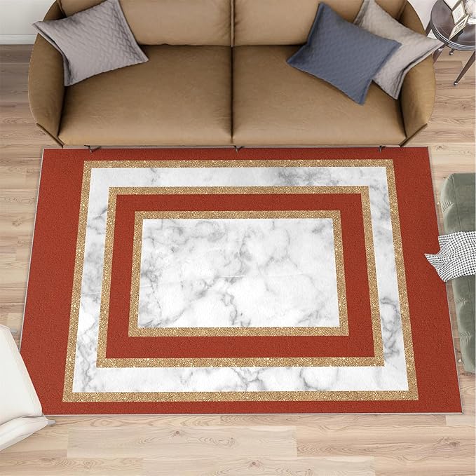 Marble Area Rug for Bedroom Gray White Marble Carpet European Light Luxury Rugs Simple Gilded Geometry Rug Pad for Kitchen Dining Room 5x7ft