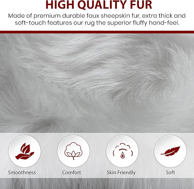 LAMBZY Faux Sheepskin Super Soft Hypoallergenic Silky Shag Rug for Living Room, Kids Room, Sofa (Single 2'x3', White)
