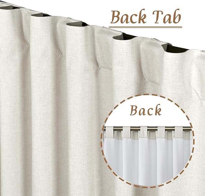 LAMIT 100% Blackout Ivory Linen Curtains, 60 Inches Linen Textured Thermal Bedroom Drapes Back Tab and Rod Pocket Neutral Panels with White Liner for Farmhouse, 2 Panels, 52 x 60 Inch