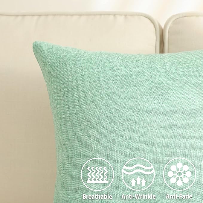 Stellhome Burlap Throw Pillow Covers Solid Farmhouse Linen Pillowcase for Bed Couch Sofa Bench, Set of 2, 24 x 24 inch (60 x 60 cm), Green