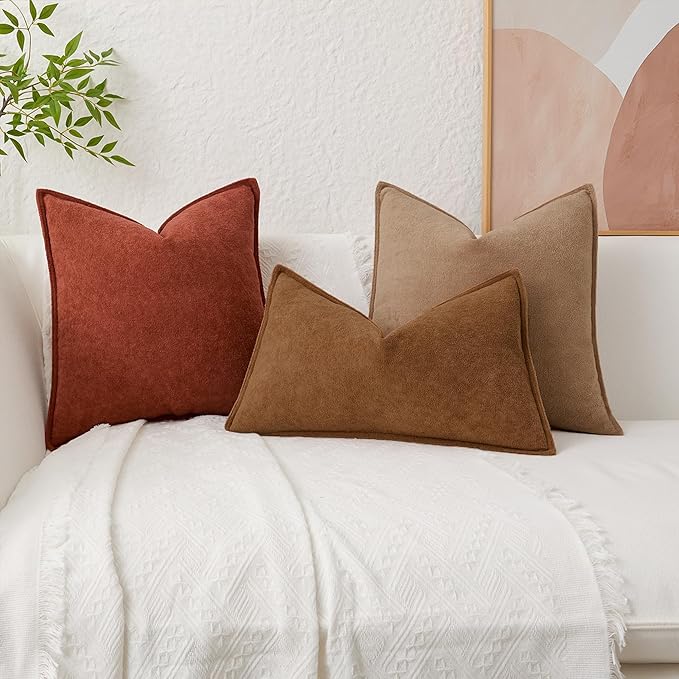 Kevin Textile Fall Waterproof Decorative Pillow Covers Burnt Brick 26x26 Inch Pack of 2 Soft Boucle Textured Euro Pillowcases Elegant Accent Pillows for Couch Sofa Chair Bed Home Decor Indoor Outdoor
