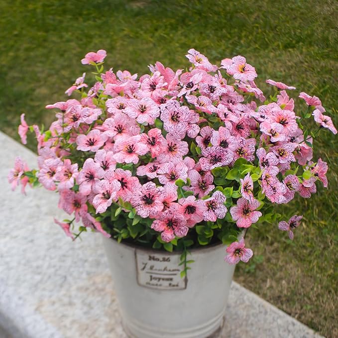Pink Artificial Outdoor Flowers 12 Bundles Vibrant Wild Flowers Silk Daisy Faux Floral Plants Arrangements for Porch, Yard, or Flower Bed Decor (Pink Daisy)