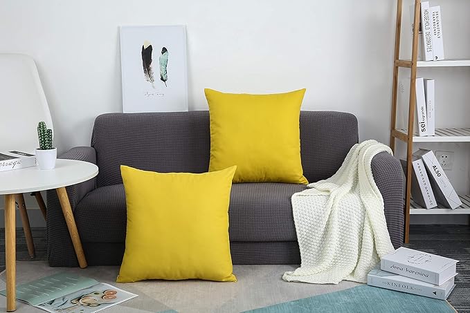 TangDepot Handmade Decorative Solid 100% Cotton Canvas Throw Pillow Covers/Pillow Shams, (14"x14", Deep Yellow)