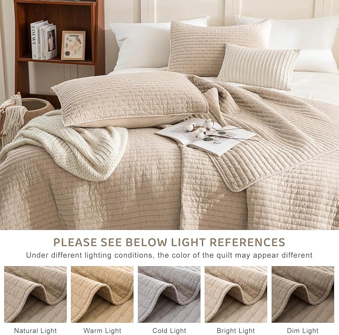 Sanracie 100% Cotton Oversized King Quilt (120"x120"), Warm Taupe Colored Cross Stitch Pattern Quilt Bedding Set 3Pcs Ultra Soft Cozy California King Bed Coverlet Set for All Season