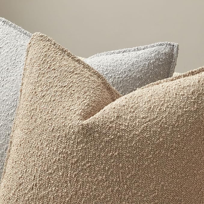 JUSPURBET Pillow Covers Set of 2 Decorative Throw Pillow Covers Case for Couch Sofa Bed Soft Boucle Textured Cushion Covers with Hidden Zipper for Home Decor Living Room 16x16,Oatmeal