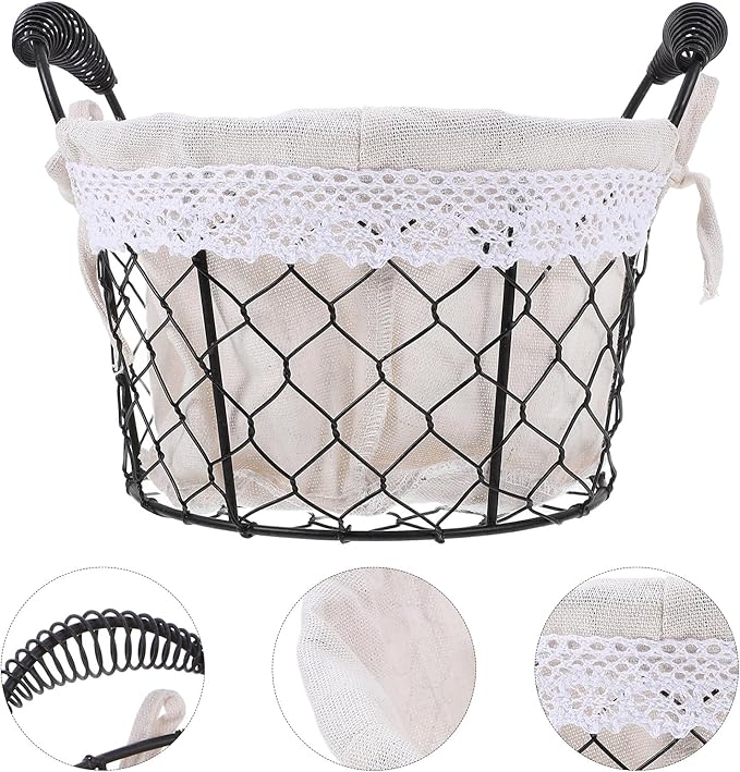 Wire Storage Basket with Handle and Fabric Liner, Metal Iron Wire Organizer Basket for Kitchen and Home, Suitable for Bread, Eggs, and Flower Girl Use