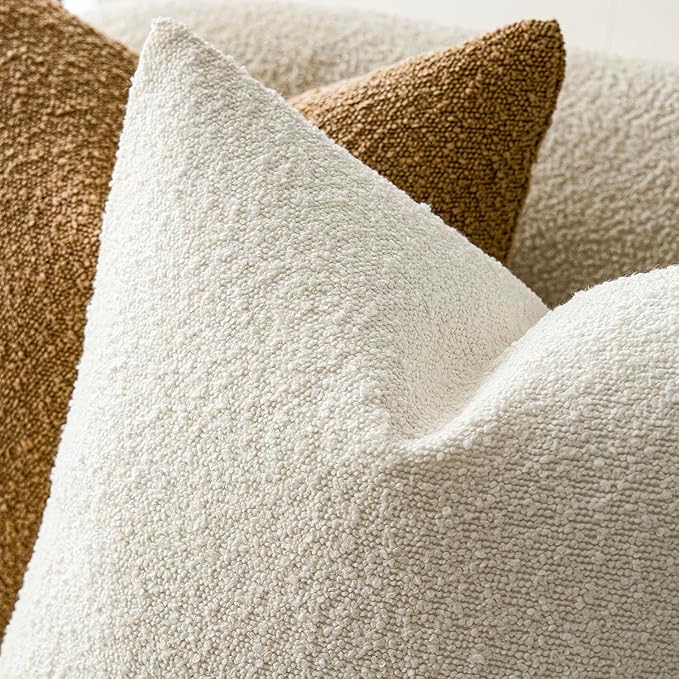 Foindtower Textured Boucle Throw Pillow Covers Accent Solid Pillow Cases Cozy Soft Decorative Couch Cushion Case for Chair Sofa Bedroom Living Room Home Decor, 20 x 20 Inch,White