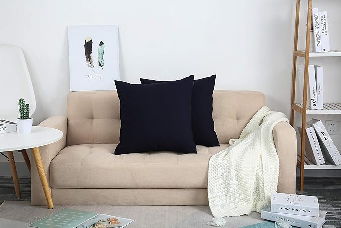 TangDepot Handmade Decorative Solid 100% Cotton Canvas Throw Pillow Covers/Pillow Shams, (16"x16", Dark Navy)