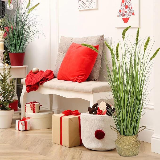 Green Onions Fake Plants,Artificial Plants Indoor, Fake Grass Decor Green Plant Fake Outdoor Flowers Fake Succulents,Artificial Tall Grass Plants with Pots House Decorative (47" 1 Pack)