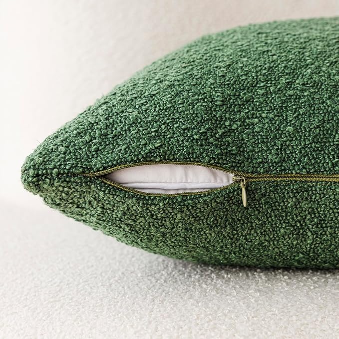 Foindtower Decorative Textured Boucle Throw Pillow Covers Accent Solid Pillow Cases Neutral Soft Cozy Couch Cushion Case for Chair Sofa Bedroom Living Room Home Decor 26 x 26 Inch,Hunter Green