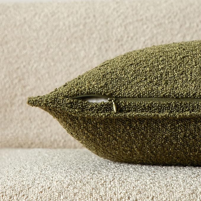 JUSPURBET 22x22 Pillow Covers Set of 2 Decorative Throw Pillow Covers Case for Couch Sofa Bed Soft Boucle Textured Cushion Covers with Hidden Zipper for Home Decor Living Room,Olive Green