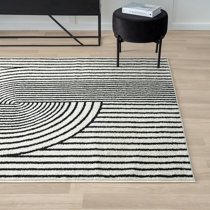 Abani Nuevo Collection Area Rug - Mid-Century Black and White Arch Knot Design - 2' x 3' - for Living Room, Bedroom & Office