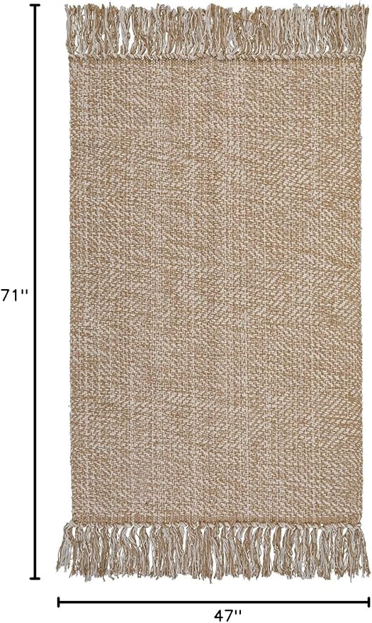Collive Comfy Area Rug 4' x 6', Tan/Cream Woven Cotton Bedroom Rugs, Modern Indoor Accent Rug Floor Carpet with Tassel for Living Room, Nursery Room, Dining Room, Bedside, Office, Patio Decor
