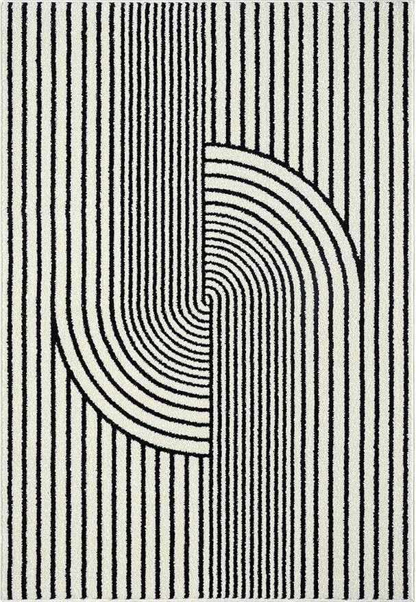 Abani Nuevo Collection Area Rug - Mid-Century Black and White Arch Knot Design - 2' x 3' - for Living Room, Bedroom & Office