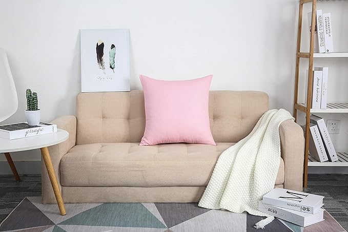 TangDepot Handmade Decorative Solid 100% Cotton Canvas Throw Pillow Covers/Pillow Shams, (24"x24", Salmon Pink)