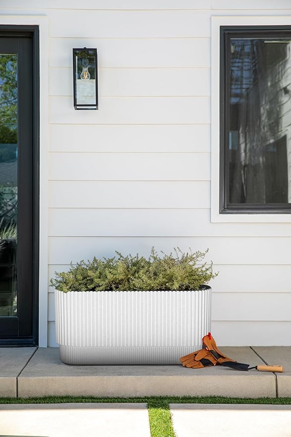 Veradek Demi Series Long Planter for Porch, Patio, Backyard | Durable Plastic-Concrete Material | Modern Décor for Shrubs, Flowers