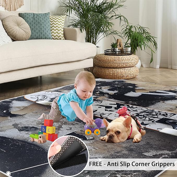 Dragons Rug for Living Room, Fantasy Animals 3x5 Area Rug Magical Creatures Rug for Bedroom Non-Slip Indoor Floor Carpet, Low Pile Resistant Carpet for Dining Room, Office, Home Decor