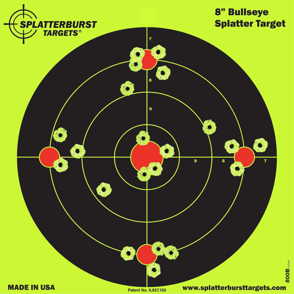 25 Pack - 8" Bullseye Splatter Target - Instantly See Your Shots Burst Bright Florescent Yellow Upon Impact!